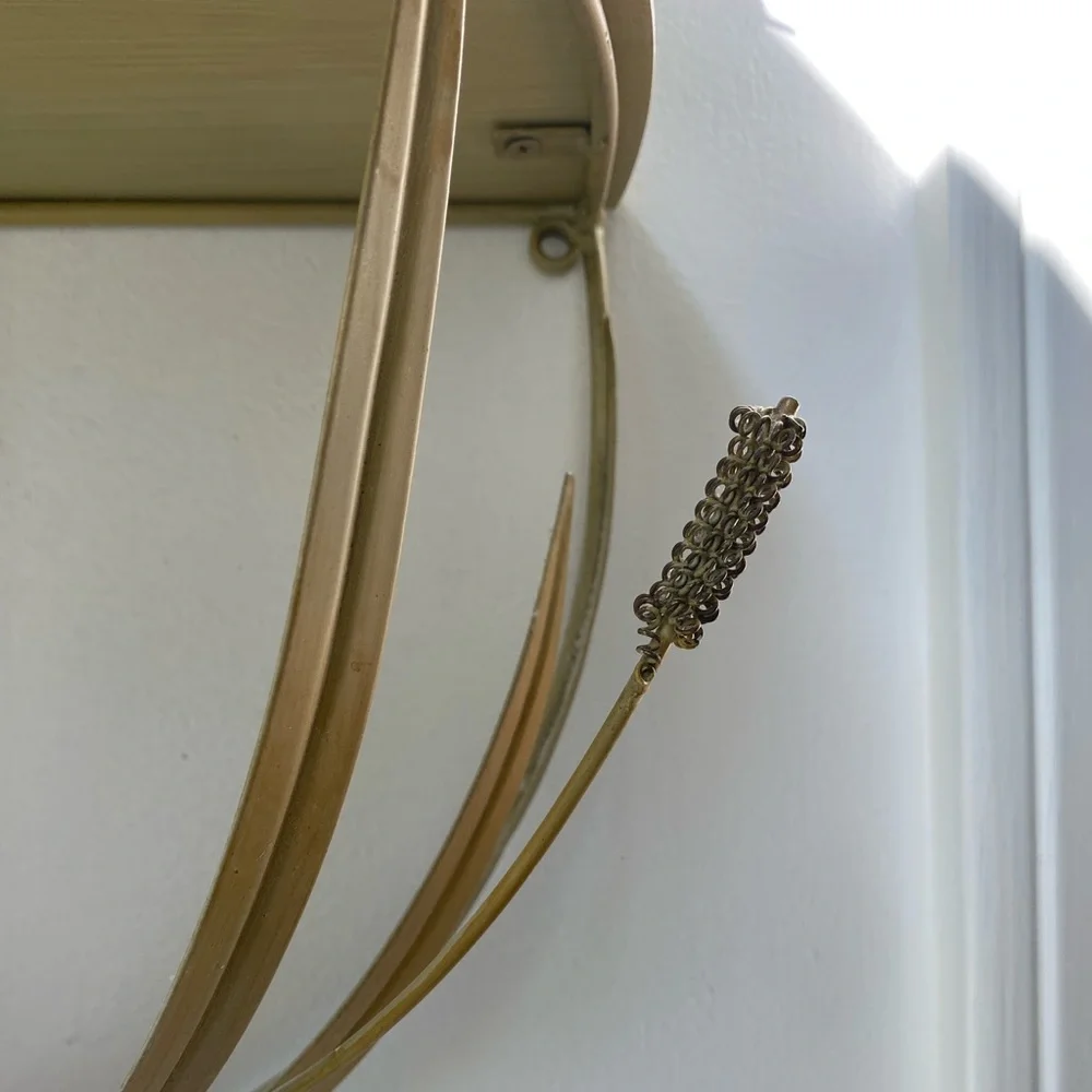 NWOT=Antique MCM Style Wood & Decorative Metal “Wheat” Design Wall Shelf